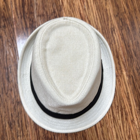Vintage cream off-white black trim woven fabric fedora hat one size - Picture 2 of 13